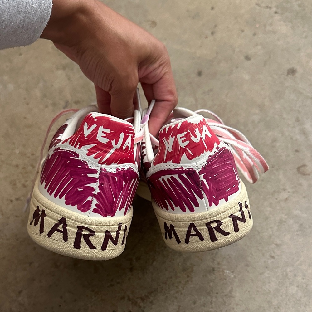 Marni x Veja White and Pink Sneakers. WORN ONCE